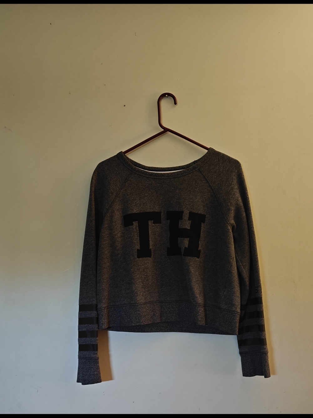 Tommy Hilfiger Sport Dark Gray Cropped Crewneck Sweater with Black 'TH'